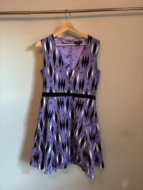 Sourpuss Purple and Black Patterned V-Neck Mini Dress - Retro Diamonds - 2XL